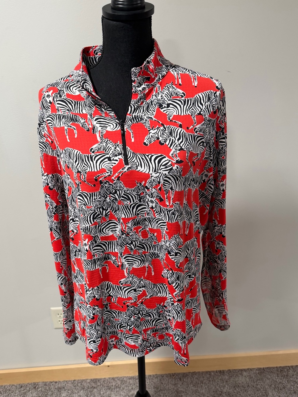 IBKUL XL Zazu Zebra Print UPF 50+ Quarter Zip Golf Top
